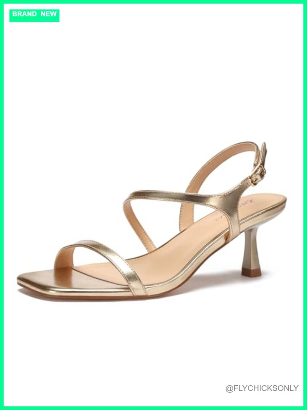 Strappy Kitten Heel Sandals Square Open Toe Faux Leather Low Heel